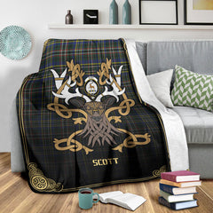 Scott Green Modern Tartan Crest Premium Blanket - Celtic Stag style