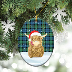 MacEwan Ancient Tartan Christmas Ceramic Ornament - Highland Cows Style