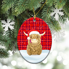 Rose Modern Tartan Christmas Ceramic Ornament - Highland Cows Style