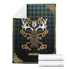 MacNeill of Barra Ancient Tartan Crest Premium Blanket - Celtic Stag style