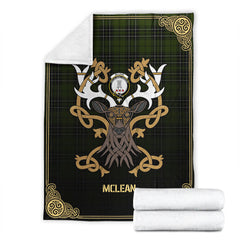 McLean Hunting Tartan Crest Premium Blanket - Celtic Stag style