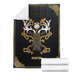 Renton Tartan Crest Premium Blanket - Celtic Stag style