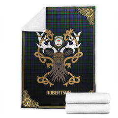 Robertson Hunting Modern Tartan Crest Premium Blanket - Celtic Stag style