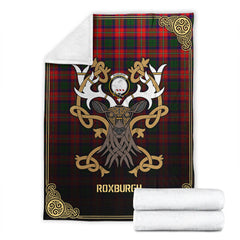 Roxburgh District Tartan Crest Premium Blanket - Celtic Stag style