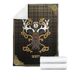 Scott Green Weathered Tartan Crest Premium Blanket - Celtic Stag style