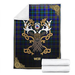 Weir Modern Tartan Crest Premium Blanket - Celtic Stag style