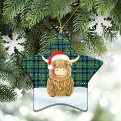 Ferguson Ancient Tartan Christmas Ceramic Ornament - Highland Cows Style