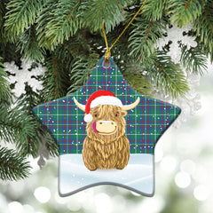 Inglis Ancient Tartan Christmas Ceramic Ornament - Highland Cows Style