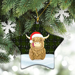 MacLean Hunting Tartan Christmas Ceramic Ornament - Highland Cows Style