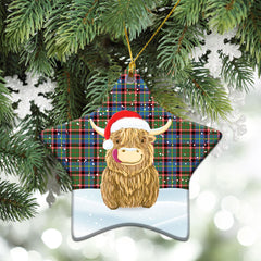Norvel (or Norvill) Tartan Christmas Ceramic Ornament - Highland Cows Style
