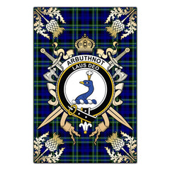 Arbuthnot Modern Tartan Crest Black Garden Flag - Gold Thistle Style