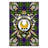 Arnott Tartan Crest Black Garden Flag - Gold Thistle Style