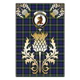 Baird Modern Tartan Crest Black Garden Flag - Gold Thistle Style Ver 1