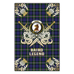 Baird Modern Tartan Crest Black Garden Flag - Gold Thistle Legend Style
