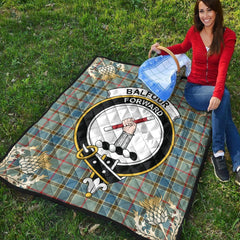 Balfour Blue Tartan Crest Premium Quilt - Gold Thistle Style