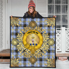 Bell of the Borders Tartan Crest Premium Quilt - Gold Thistle Style