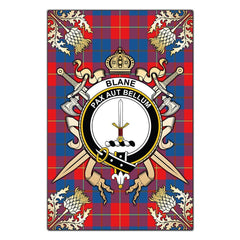 Blane Tartan Crest Black Garden Flag - Gold Thistle Style