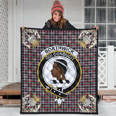 Borthwick Ancient Tartan Crest Premium Quilt - Gold Thistle Style