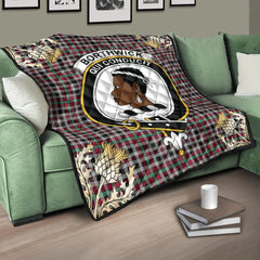 Borthwick Ancient Tartan Crest Premium Quilt - Gold Thistle Style