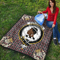 Borthwick Ancient Tartan Crest Premium Quilt - Gold Thistle Style