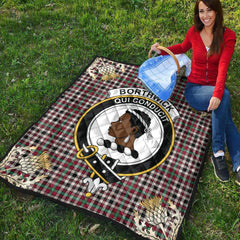 Borthwick Dress Ancient Tartan Crest Premium Quilt - Gold Thistle Style