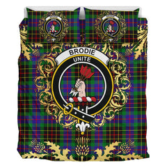 Brodie Hunting Modern Tartan Crest Bedding Set - Golden Thistle Style