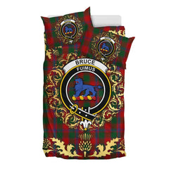 Bruce Old Tartan Crest Bedding Set - Golden Thistle Style