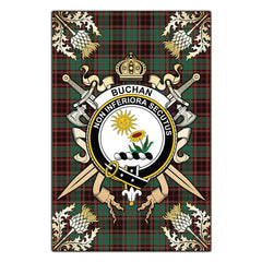 Buchan Ancient Tartan Crest Black Garden Flag - Gold Thistle Style