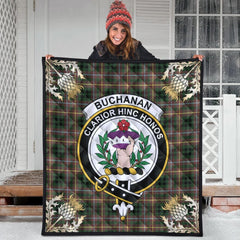 Buchanan Hunting Tartan Crest Premium Quilt - Gold Thistle Style
