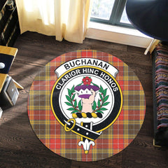 Buchanan Old Set Weathered Tartan Crest Round Rug