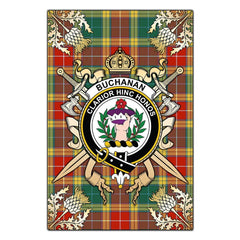 Buchanan Old Sett Tartan Crest Black Garden Flag - Gold Thistle Style