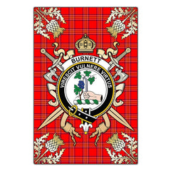 Burnett Modern Tartan Crest Black Garden Flag - Gold Thistle Style