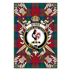 Byres Tartan Crest Black Garden Flag - Gold Thistle Style