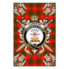 Cameron Modern Tartan Crest Black Garden Flag - Gold Thistle Style