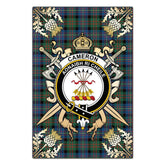 Cameron Of Erracht Ancient Tartan Crest Black Garden Flag - Gold Thistle Style