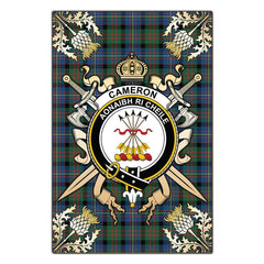 Cameron Of Erracht Ancient Tartan Crest Black Garden Flag - Gold Thistle Style