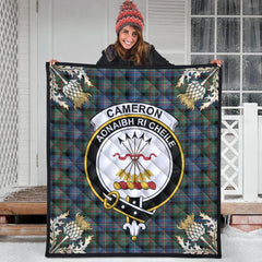Cameron of Erracht Ancient Tartan Crest Premium Quilt - Gold Thistle Style