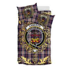 Cameron of Erracht Dress Tartan Crest Bedding Set - Golden Thistle Style