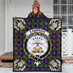 Cameron of Erracht Modern Tartan Crest Premium Quilt - Gold Thistle Style