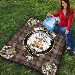 Cameron of Erracht Weathered Tartan Crest Premium Quilt - Gold Thistle Style