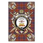 Cameron Of Lochiel Ancient Tartan Crest Black Garden Flag - Gold Thistle Style