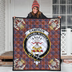 Cameron of Lochiel Ancient Tartan Crest Premium Quilt - Gold Thistle Style