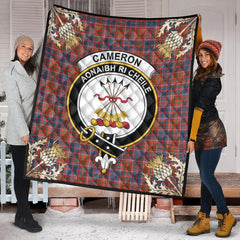 Cameron of Lochiel Ancient Tartan Crest Premium Quilt - Gold Thistle Style