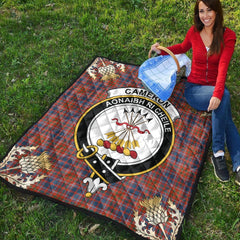 Cameron of Lochiel Ancient Tartan Crest Premium Quilt - Gold Thistle Style