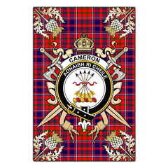 Cameron Of Lochiel Modern Tartan Crest Black Garden Flag - Gold Thistle Style