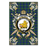 Campbell Argyll Ancient Tartan Crest Black Garden Flag - Gold Thistle Style