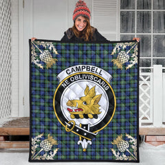 Campbell Argyll Ancient Tartan Crest Premium Quilt - Gold Thistle Style