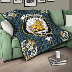 Campbell Argyll Ancient Tartan Crest Premium Quilt - Gold Thistle Style