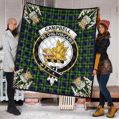 Campbell of Breadalbane Modern Tartan Crest Premium Quilt - Gold Thistle Style