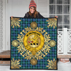 Campbell of Cawdor Ancient Tartan Crest Premium Quilt - Gold Thistle Style